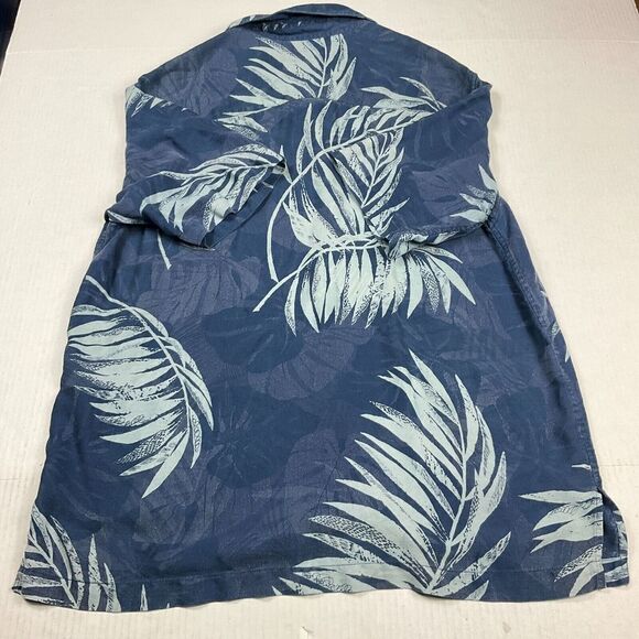Tori Richard Mens Silk Blend Button Up Shirt Blue Leaf Print Short Sleeve Medium - Picture 9 of 10